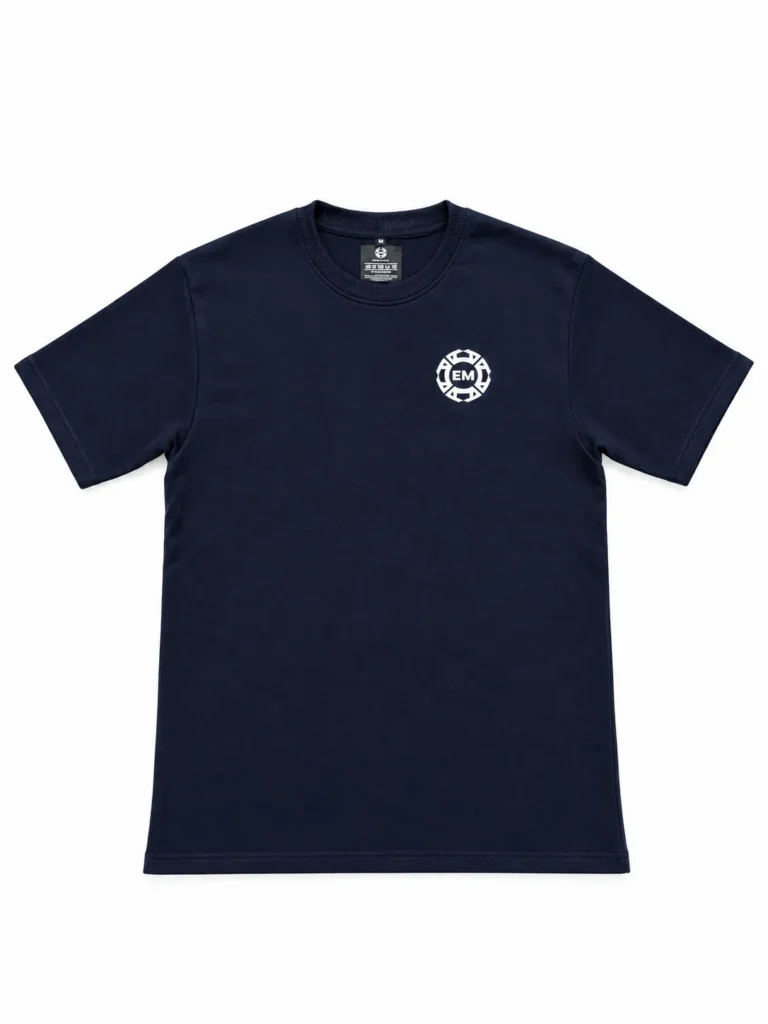 The navy blue Salah Set terry tee on its own